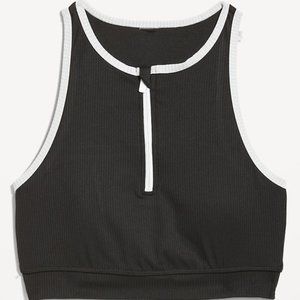 Rib-Knit Zip-Front Longline Bikini Swim Top